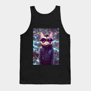 Cool Japanese Techno Cat In Future World Japan Neon City Tank Top